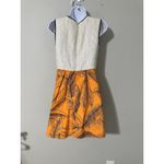 DELFINA BALDA Size S Tropical Leaf Dress Orange Waffle Knit Top Linen Resort USA Photo 3