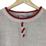 Vintage Chic Sweater Womens M Cream Plaid Hem Open Knit Holiday Ramie Preppy 90s Size M Photo 2