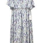 Bohme NWT Dress Flutter Sleeve Floral Midi Dress Slate Lavender Size Medium NEW Photo 0