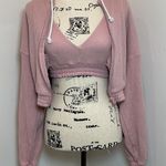 Better Together Pink Waffle Knit Cropped Hoodie Sweatshirt Long Sleeve Size M Photo 0