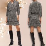 Mango  Ruffled floral print dress black white Sz 6 Photo 1