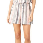 Fifteen Twenty Black Pink And Tan Striped Tie Waist Linen Blend Romper Size S Photo 0