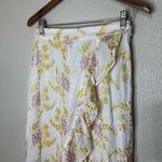 Majorelle  Womens SMALL Wrap Peanut Skirt White Yellow Floral Embroidered Ruffle Photo 3