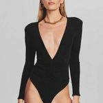 Retrofête Retrofete Zelia Bodysuit Black Deep V Long Sleeve Thong Size Large NWT Photo 0