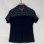 Ivy Ridge Navy Blue Patterned Mesh Neckline Stretch Jersey Knit Dolman Polo Top Photo 6