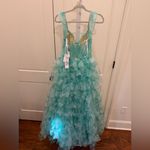 Jovani  Size 10 green off the shoulder Ball gown dress 38606 Photo 5