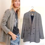 Anthropologie Maeve Blazer | Gray Plaid | Double-Breasted | Sz 2 | Relaxed Photo 1