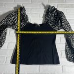 Anthropologie By Top Womens XL Black Floral Woven Ruffle-Sleeve Sweater Ribbed Photo 1
