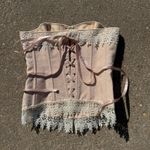 Dusty Rose Floral Brocade Crochet Trim Lace Up Corset Whimsical Coquette MEDIUM Pink Photo 1