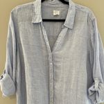 Sigrid Olsen  Light Blue 100% Linen V-Neck Button Down Lagenlook Shirt Top 2X Photo 3