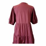 English Factory Midi Burgundy Red Dress Cotton Puffy Short Sleeves Tiered 4 EUC Photo 9