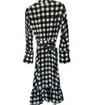 MARRISA WEBB Women's Black & White Gingham Plaid Wrap Midi Dress Size Medium Photo 4