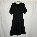 Chico's Woman’s Black Fringe Puff Sleeve V Neck Tiered Midi Dress Size 8 Photo 1