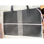 Vince Camuto  Black Faux Leather Tote Bag with Gray Stripe‎ Accent Photo 4
