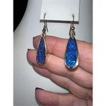 Gold Tone and Marine Blue Druzy Teardrop‎ Earrings Photo 2
