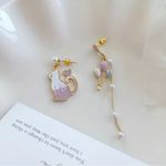 Cat Balloon Design Enamel Dangle Earrings Japanese Korean Style Alloy Gold Plate Photo 2