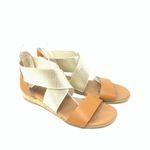 Andre Assous Tan Leather Metallic Gold Wedge Espadrille Sandal Strappy Size 37 Photo 0
