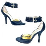 BCBGMAXAZRIA Black Satin and Gold Heels w/Studded Ankle and Toe Straps-Size 7 Photo 0