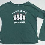 Life is Good Sleep Shirt Womens Extra Small Christmas Penguins Long Sleeve Green Photo 0