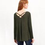 Army Green Crisscross Double V Neck Ribbed T Photo 1
