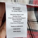 Talbots  Plaid Metallic Button up Shirt Blouse Top Red White Black Cotton Size L Photo 7