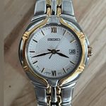 Seiko Ladies Watch 5 Bar Gorgeous White Dial Two-Tone Bracelet Date Window Photo 1