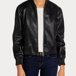 T Tahari NWT  Faux Leather Full Zip Cropped Bomber Jacket Black Women's Medium Photo 0
