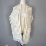 Aran Craft Irish Cable Knit Pocket Shawl Poncho Sweater OS Ivory Merino Wool Size undefined Photo 1