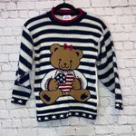 Vintage Red White Blue Teddy Bear Sweater Size M Photo 0
