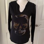 Zadig & Voltaire Women’s Tunisien Skull Strass Beaded Henley Black Cotton Top Photo 4