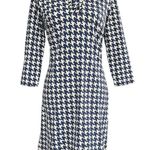 J. McLaughlin  Women's L Navy Cream  3/4 Sleeve Sheath Stretch Jersey Dress Photo 0