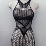 Black High Neck Rhinestone Fishnet Mini Dress Photo 0