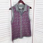 Christopher & Banks Filigree Swirl Print Zip Up Sweater Vest Grey Purple Medium Photo 6