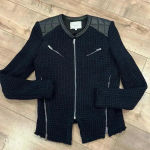 IRO  Ceylona Leather Trimmed Navy & Black Knit Jacket Sz 38 (M) US Sz 6 Photo 4