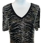 Vintage Midi Dress Size Large Stretch Metallic Leopard Cheetah Zebra Print Black Photo 6