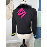 Vintage 80s Maximalist Patchwork Black Neon Beaded Faux Fur Cardigan Sweater M P Size M Photo 1
