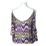 Parker  Silk Blouse or Mini Dress Size L Purple Chevron Bell Flare Sleeve Cut Out Photo 10