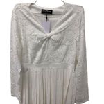Little Mistress NWT Midi Skater Dress White Lace Pleated Twist Front Long Sleeve Photo 4