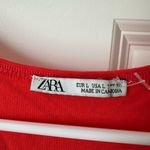 ZARA  Tiered Ruffle Dress Plunging V Neck Red Orange Swing Dress Size L Photo 2