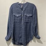 Free People Talk To Me Popover Gauze Tunic Shirt Blouse XS sheer blue Boho Photo 3
