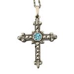 Avon Silver Tone Ornate Cross Pendant Blue Rhinestone Necklace Religious Photo 0