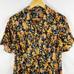 Sharagano  Women's Size 6 Button Front Midi Dress Black Yellow Orange Floral Photo 1