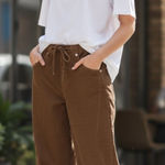 ZARA NWOT drawstring corduroy pants Belted Chocolate brown 10 Wide Leg Photo 0