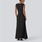 Halara  medium Ribbed Boat Neck Asymmetric Ruched Pocket Flowy Maxi Casual Dress Photo 3