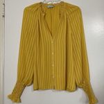 Ramy Brook  Yellow pinstripe ruffle collar lightweight button front blouse Small Photo 0