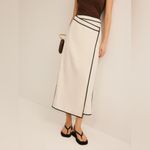 COMMENSE Cotton & Linen Wave Trim Midi Skirt COLOR Photo 1