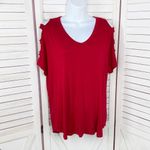 Bobeau ‎ Ladder Cutouts Short Sleeve T Shirt Red Small Cold Shoulder Photo 6