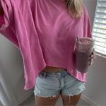 We The Free  People CC tee barbie pink raglan raw hem cropped top distressed Photo 7
