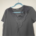 SheIn  Black V Neck Eyelash Lace Trim Top S Photo 2