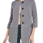CAbi  Dappled Stripe Car Coat in Blue White Medium Style #5474 Sz M Photo 0